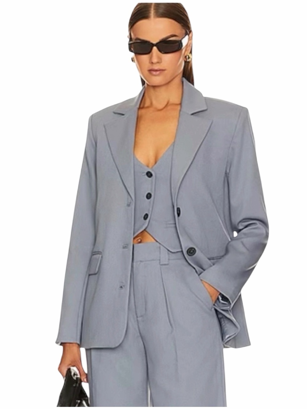 LPA Sienna Women’s Oversized Men’s Wear One Button Loose Fit Blazer Slate Grey